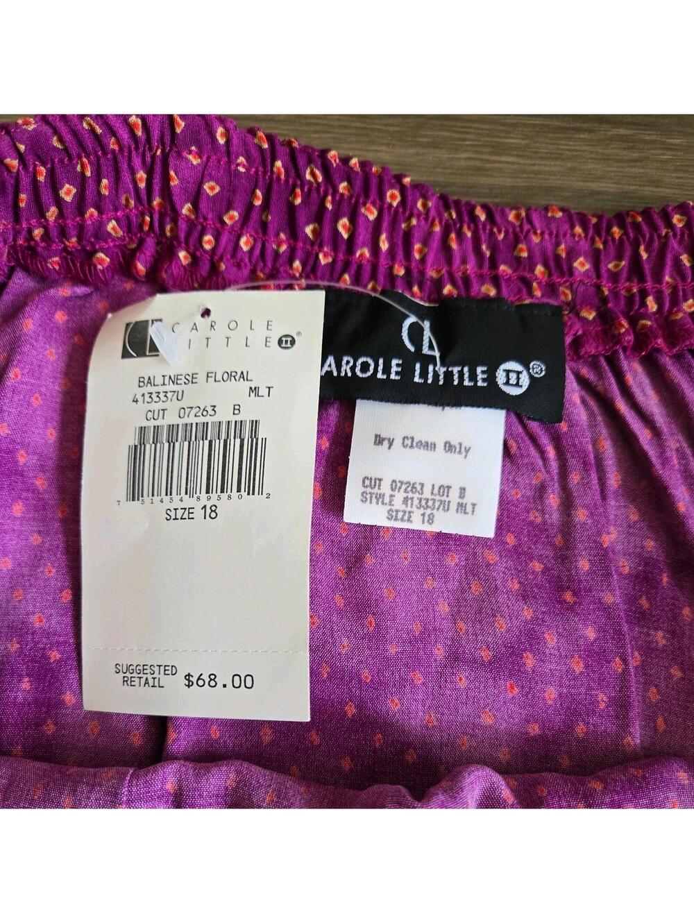 Vtg Nwt Carol Little Skirt 18 Balinese Floral Purple Rayon france flowy boho - Picture 4 of 6